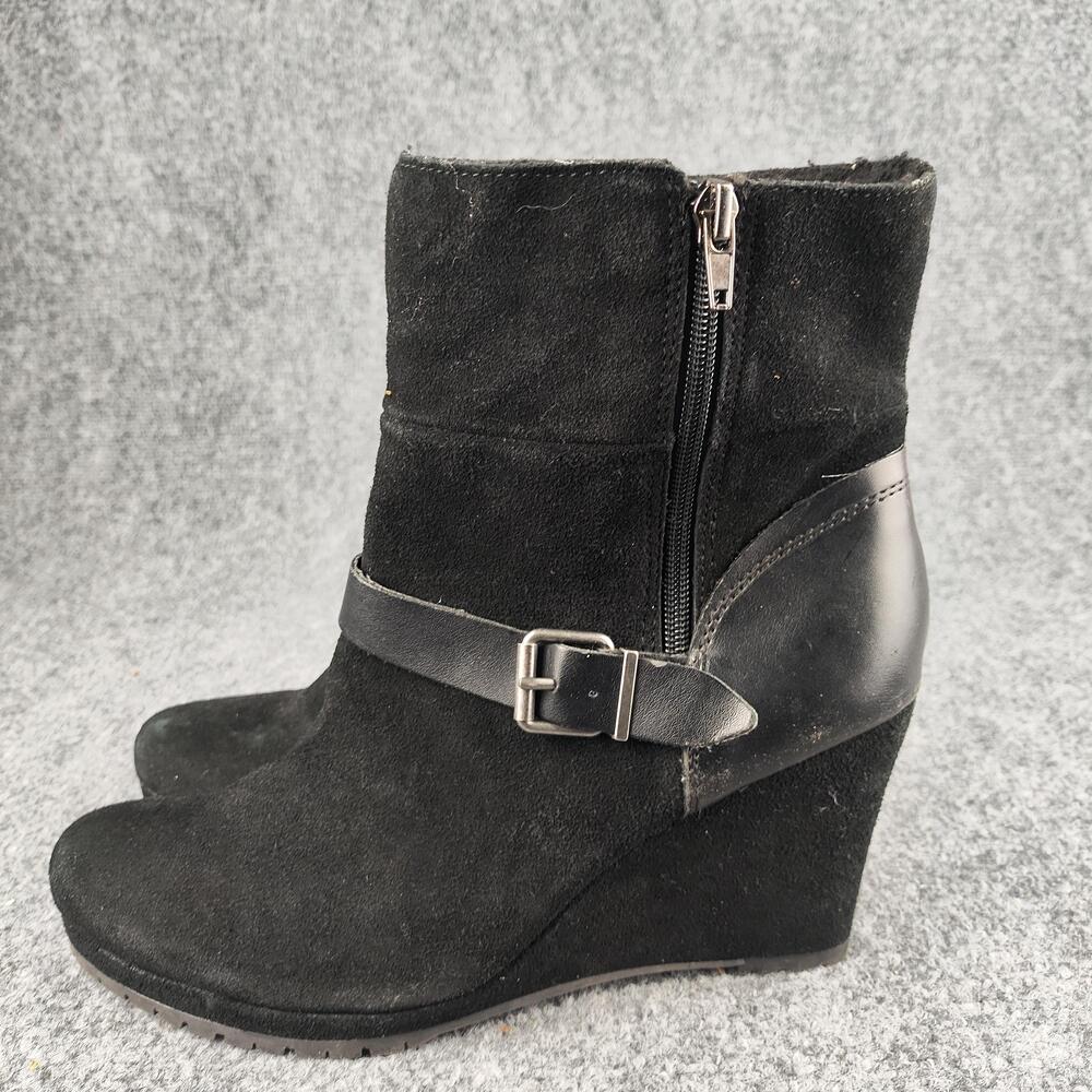Dolce Vita Boots Womens Size 8 Black Suede Wedge Ankle Zip Booties Buckle Strap